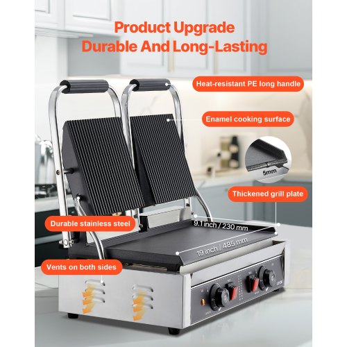 Commercial Panini Grill 3600W Electric Sandwich Panini Maker Stainless 3