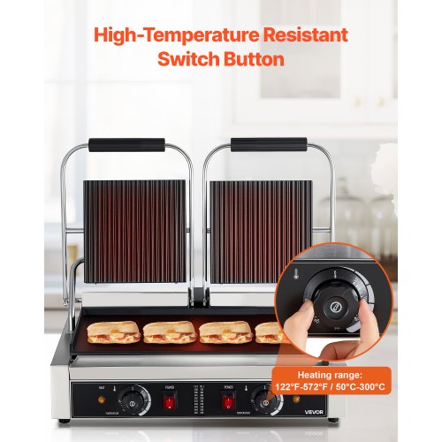 Commercial Panini Grill 3600W Electric Sandwich Panini Maker Stainless 3