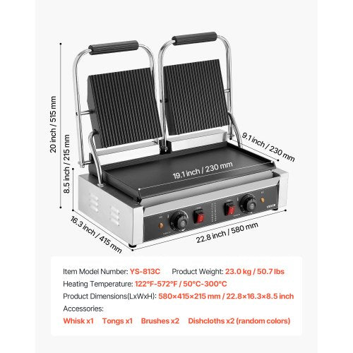 Commercial Panini Grill 3600W Electric Sandwich Panini Maker Stainless 3