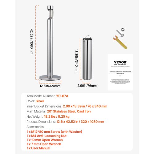 Cigarette Butt Receptacle Stainless Steel Cylinder Cigarette Butt