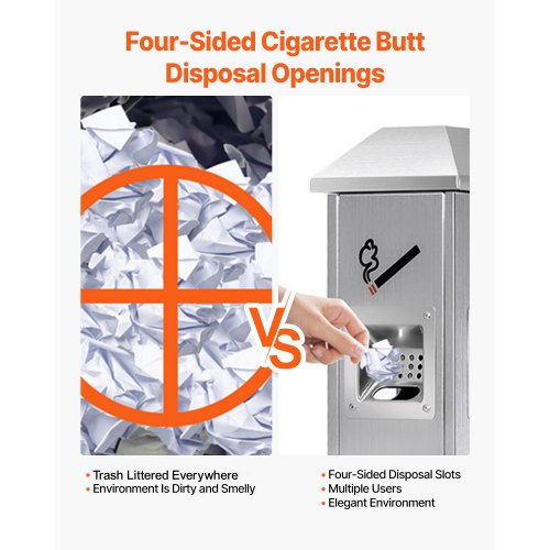 Cigarette Butt Receptacle Square Cigarette Butt Container with 4 Disposal