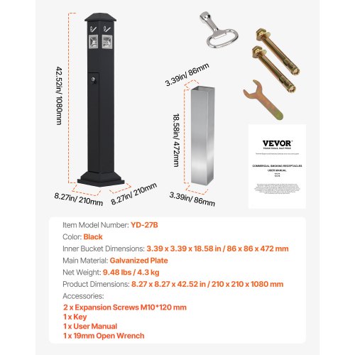 Cigarette Butt Receptacle Weatherproof Cigarette Butt Container with 4