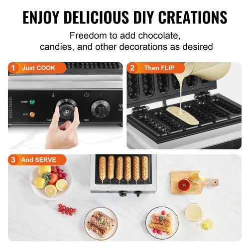 Commercial Waffle Stick Maker 6PCS 1500W Waffle Baker Machine NonStick
