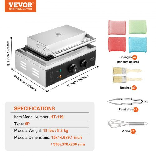 Commercial Waffle Stick Maker 6PCS 1500W Waffle Baker Machine NonStick
