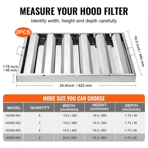 Commercial Hood Filter 245W x 195H Inch Range Hood Filters Stainless