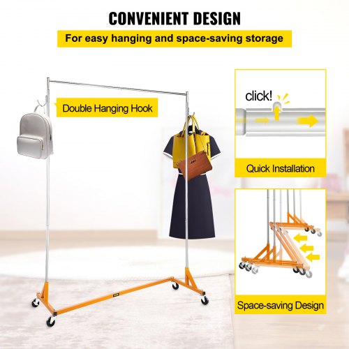 Z Rack Industrial Grade Z Base Garment Rack Height Adjustable Rolling Z