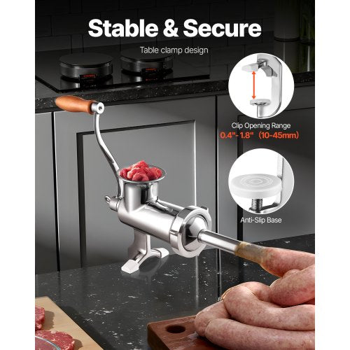 Manual Meat Grinder 304 Stainless Steel Hand Meat Grinder with Steel Table