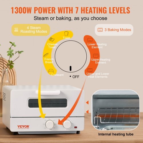 5IN1 Steam Oven Toaster 12L Convection Oven 1300W Steam Toaster Oven