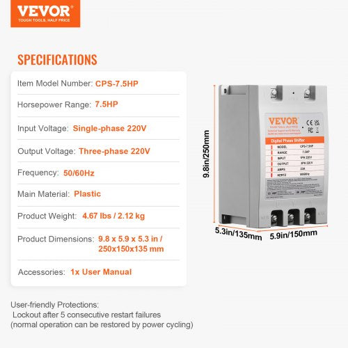 3 Phase Converter 75HP 23A 220V Single Phase to 3 Phase Converter Digital