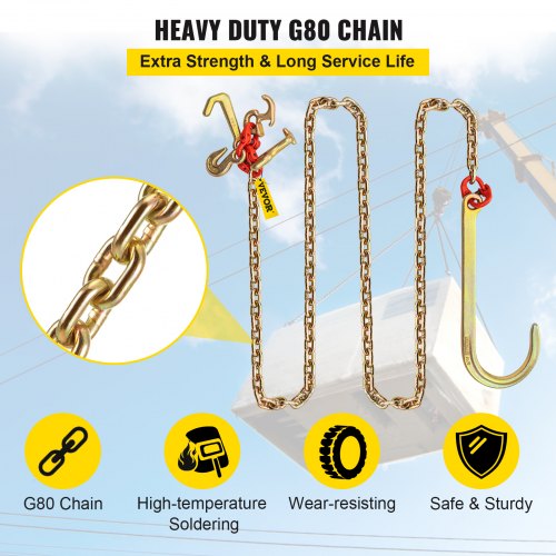 J Hook Chain 516 in x 10 ft Bridle Tow Chain G80 Bridle Transport Chain
