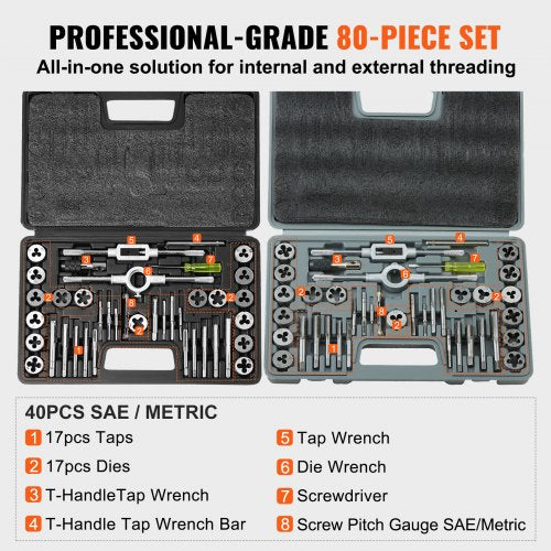 Tap and Die Set 80Piece Metric and SAE Standard Bearing Steel Taps and Die Set