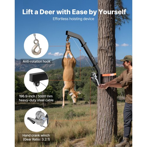 Tree Mounted Deer Hoist 353 lbs Load Capacity Hunting Game Hoist Winch