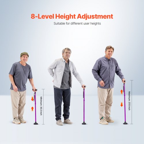 Walking Cane Folding Walking Stick with 8Level Height 4Pronged Pivoting
