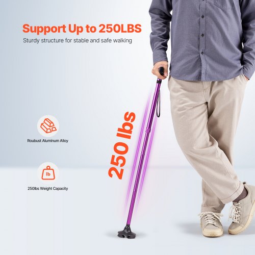Walking Cane Folding Walking Stick with 8Level Height 4Pronged Pivoting