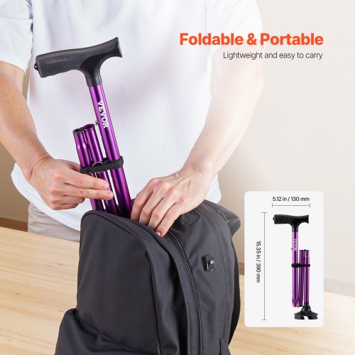 Walking Cane Folding Walking Stick with 8Level Height 4Pronged Pivoting