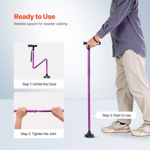 Walking Cane Folding Walking Stick with 8Level Height 4Pronged Pivoting