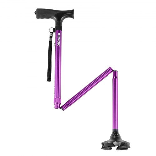 Walking Cane Folding Walking Stick with 8Level Height 4Pronged Pivoting