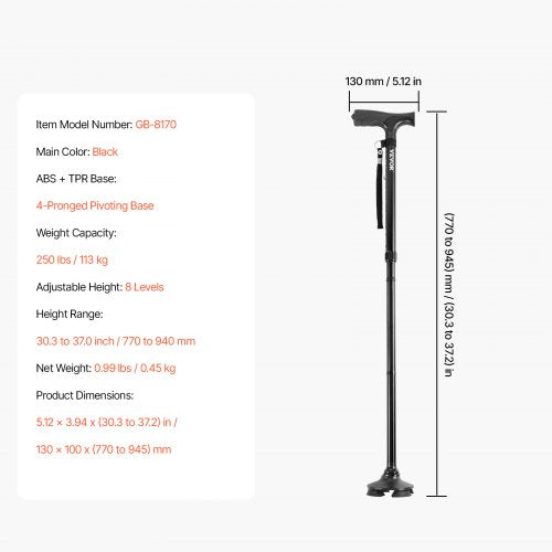 Walking Cane for Man Woman Folding Walking Stick with 8Level Adjustable