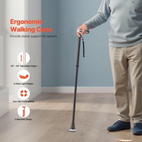 Walking Cane Folding Walking Stick with 8Level Adjustable Height Pivoting