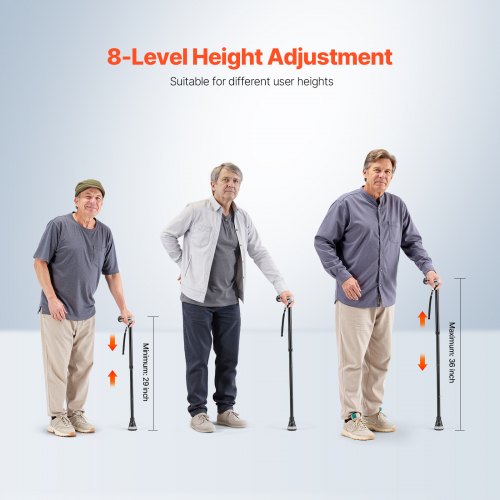 Walking Cane Folding Walking Stick with 8Level Adjustable Height Pivoting