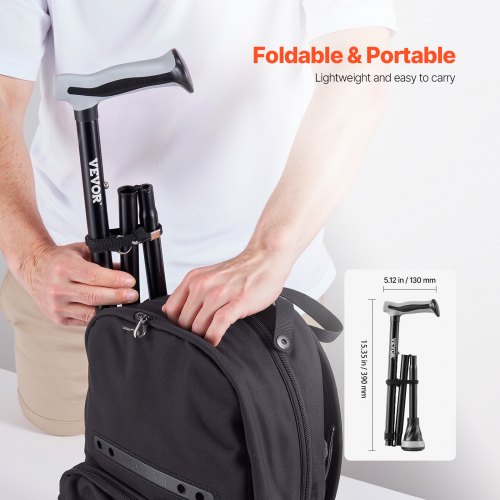 Walking Cane Folding Walking Stick with 8Level Adjustable Height Pivoting
