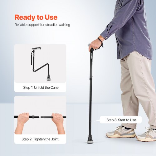 Walking Cane Folding Walking Stick with 8Level Adjustable Height Pivoting