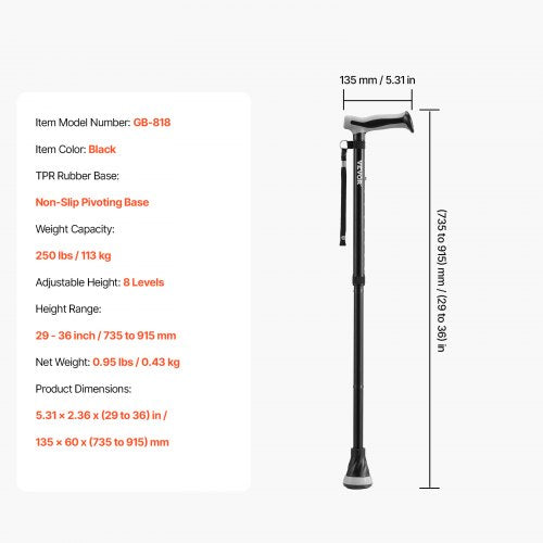 Walking Cane Folding Walking Stick with 8Level Adjustable Height Pivoting