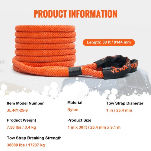1 x 30 Kinetic Recovery Tow Rope 38000 lbs HeavyDuty Off Road Snatch
