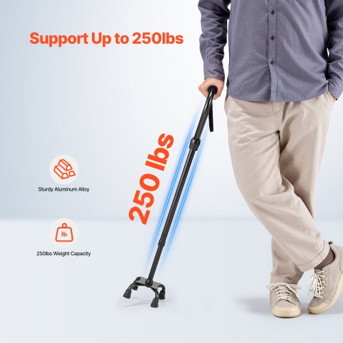Quad Walking Cane 10Level Height Adjustable Walking Stick 4Pronged Stable