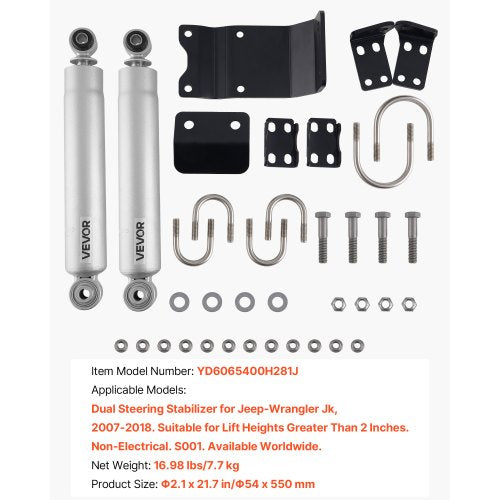 Dual Steering Stabilizer for 20072018 Jeep Wrangler JK Dual Steering