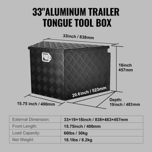 Trailer Tongue Box Aluminum Alloy Diamond Plate Tongue Box Tool Chest