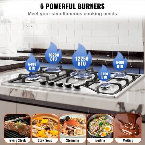 30inch Gas Cooktop 5 Burners Builtin Gas Stove Top Max 12250BTU NGLPG