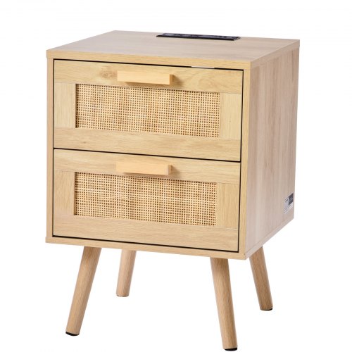 Rattan Nightstand Boho Bedside Table with 2 Drawers Rattan End Table