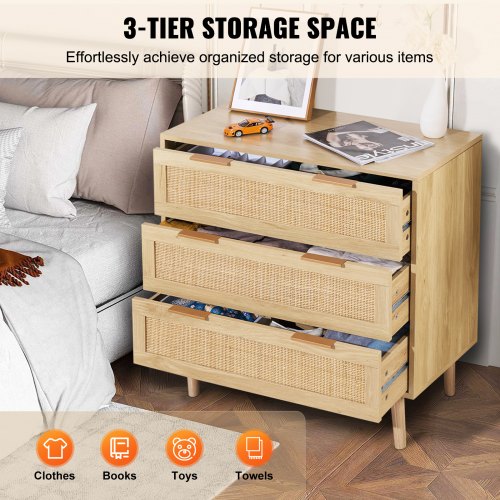 3 Drawer Rattan Dresser Natural Rattan Closet Dresser with 3 Drawers