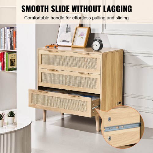 3 Drawer Rattan Dresser Natural Rattan Closet Dresser with 3 Drawers