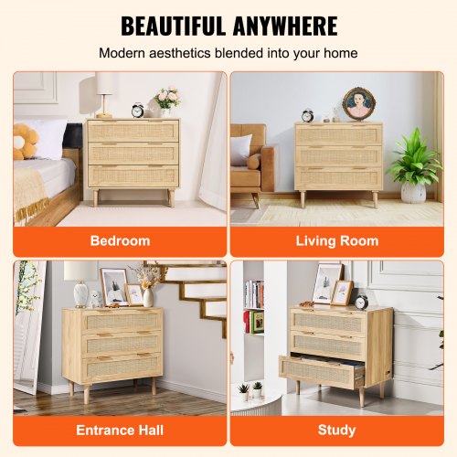 3 Drawer Rattan Dresser Natural Rattan Closet Dresser with 3 Drawers