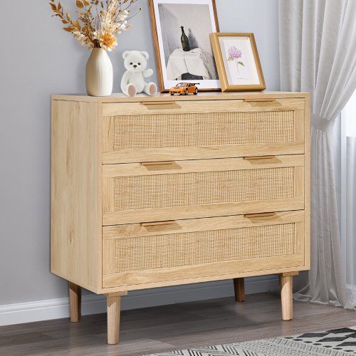3 Drawer Rattan Dresser Natural Rattan Closet Dresser with 3 Drawers