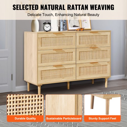 6 Drawer Rattan Dresser Boho Dresser Rattan Chest of Drawers with Spacious