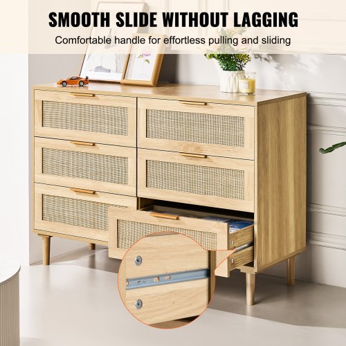 6 Drawer Rattan Dresser Boho Dresser Rattan Chest of Drawers with Spacious