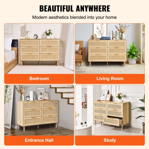 6 Drawer Rattan Dresser Boho Dresser Rattan Chest of Drawers with Spacious