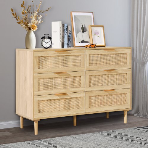 6 Drawer Rattan Dresser Boho Dresser Rattan Chest of Drawers with Spacious