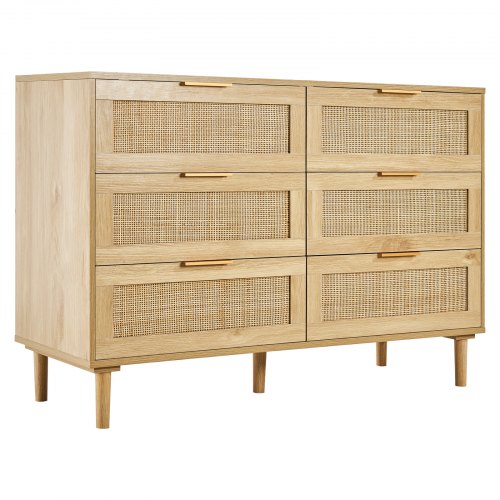 6 Drawer Rattan Dresser Boho Dresser Rattan Chest of Drawers with Spacious