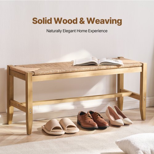 Rattan Bench Wooden Bench 40 Inches for Entryway Living Room Bedroom