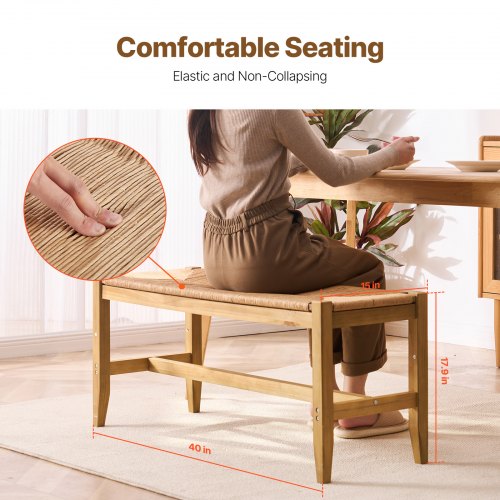 Rattan Bench Wooden Bench 40 Inches for Entryway Living Room Bedroom