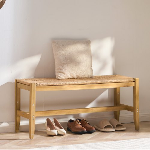 Rattan Bench Wooden Bench 40 Inches for Entryway Living Room Bedroom