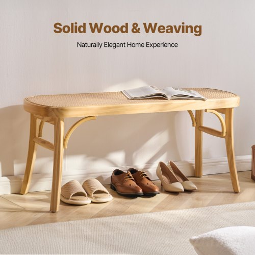 Rattan Bench 433 Wooden Rattan Bench Entrywway Bench with Oak Wood Legs
