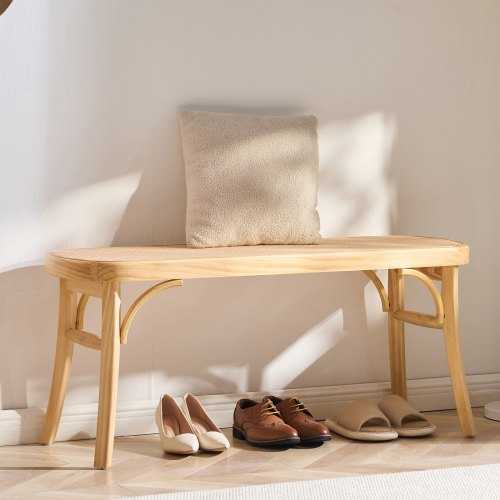 Rattan Bench 433 Wooden Rattan Bench Entrywway Bench with Oak Wood Legs