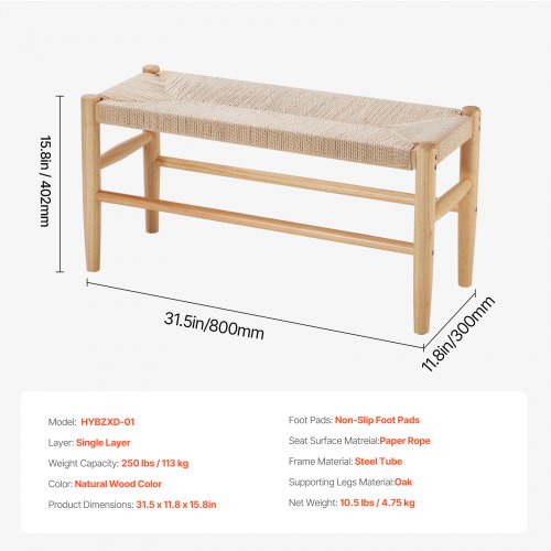 Rattan Bench Wooden Bench 31.5 Inches for Entryway Living Room Bedroom