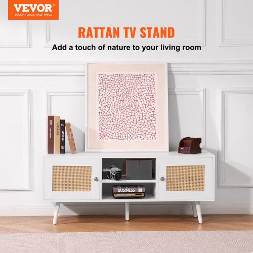 Rattan TV Stand Boho TV Cabinet for 55 inch TV Mid Century Modern TV