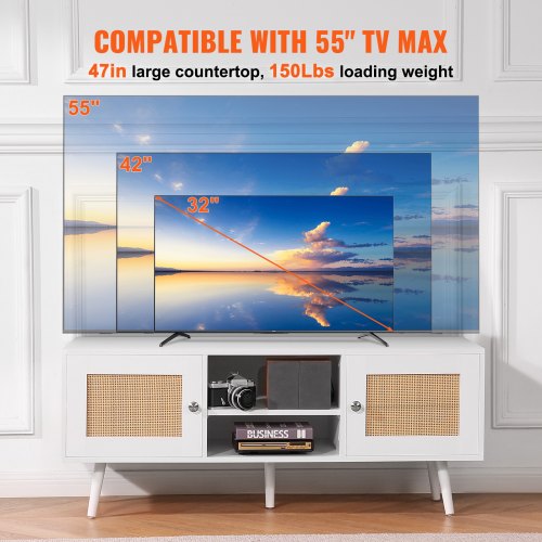 Rattan TV Stand Boho TV Cabinet for 55 inch TV Mid Century Modern TV